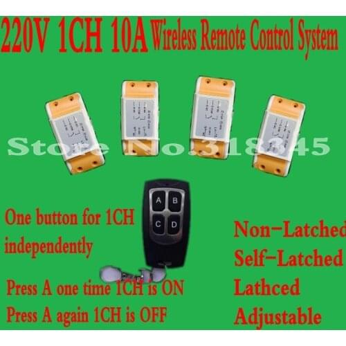 RF wireless remote control switch system 4Receiver /switch &1Transmitter/remote control 220V10A1CH output way adjustable