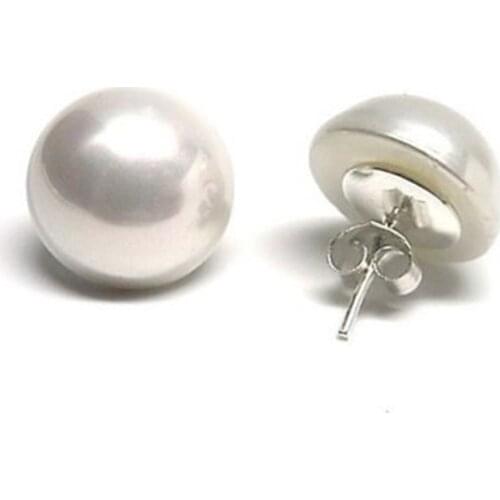 Minosilver sterling silver earrings with half pearl shell 16 Mm. Classic and elegant perfect for special women