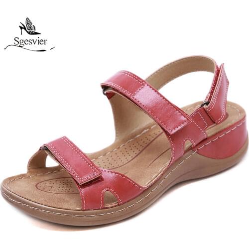 Sgesvier Women Velcro Low Heel Sandals Hollow Out Sewing Retro Wedges Female Open Toe Platform High Quality Gladiator Sandals