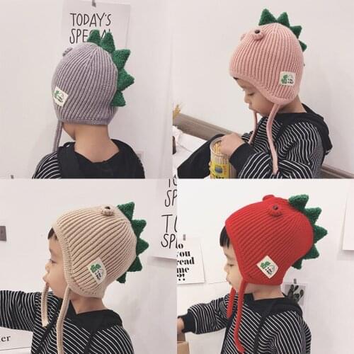 Little boy girl hat lovely head cap children ear cap cartoon little dinosaur wool cap autumn winter new cotton child cap