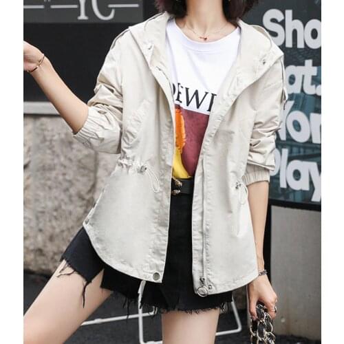 Trench Coat Women Korean Fashion Adjustable Waist Outwear 2020 Spring Autumn Lady Casual loose Hooded Windbreaker