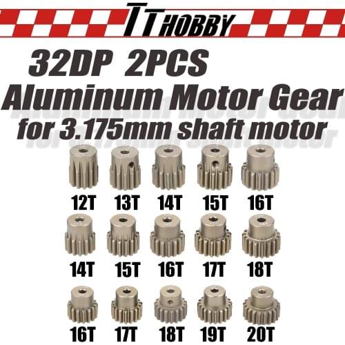 TTHOBBY 2PCS 3.175mm Shaft Metal Pinion Motor Gear 32dp 12T 13T 14T 18T 20T Gears for 1/10 RC Car Truck Brushed Brushless Motor
