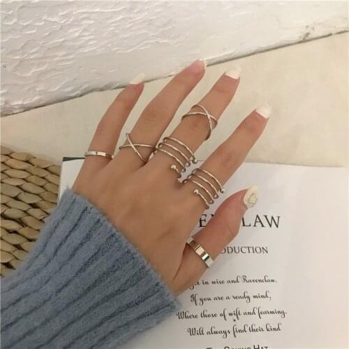Joint Ring Fashion 6-Piece Set Punk Style Simple Personality Jump Di Hip Hop Style Tail Ring 2021 New Ladies Ring Set