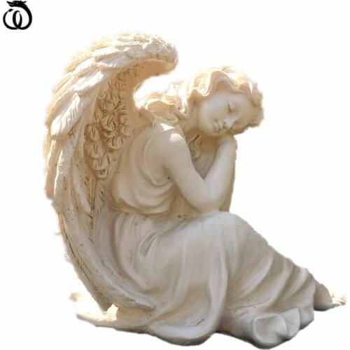WU CHEN LONG European Garden Flower Angel Wings Art Sculpture Villa Park Figurines Resin Craft Gardening Courtyard Decor R6986