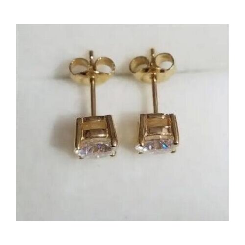 Custom order of 10k yellow gold 6.5mm 1.0ct each round cut moissanite earrings