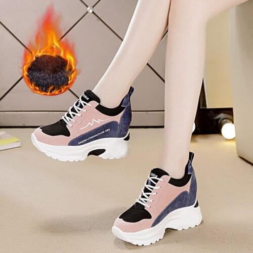 Shoes Woman Fleece-Lined with Hidden Heels Platform Womens Boots Korean Clunky Casual Luxury Designer Fashion Colorblock