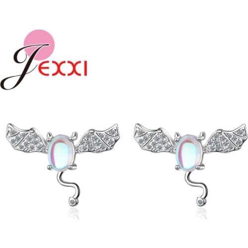 Factory Direct Sale 925 Sterling Silver Women European Style Jewelry Bright Shining Animal Bat Female Stud earrings