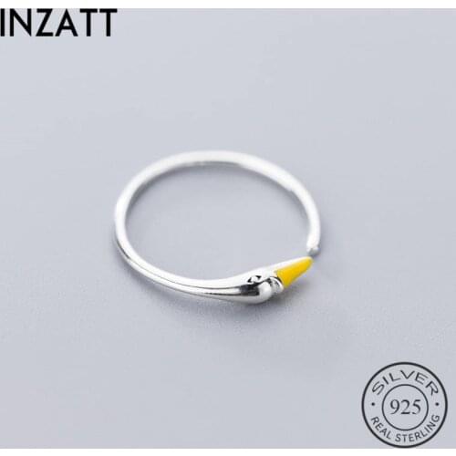 INZATT Real 925 Sterling Silver Minimalist Enamel Opening Ring For Fashion Women Unique Design Swan Ring Fine Jewelry Accessorie
