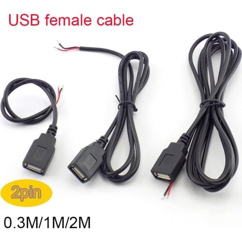 0.3m/1m/2m 2 Pin Micro USB 2.0 A Female Jack 2 Wire Power Charge charging Cable Cord Extension Connector DIY 5V Adapter Cable