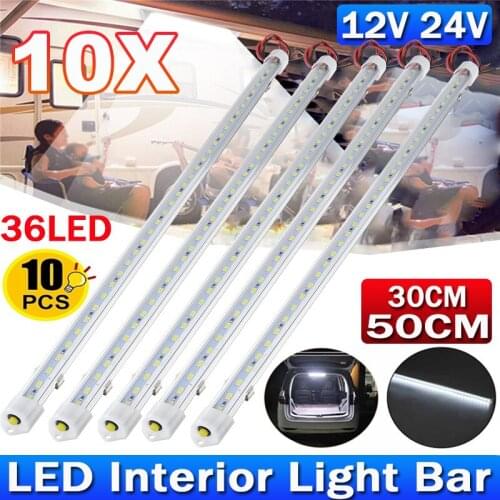 10/4PCS 30cm 50cm 12V 24V LED Car Interior Light Bar Light Tube Switch for RV Camper Boat Van Lorry Truck Caravan