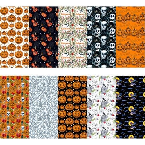 10 Pcs Halloween Pumpkin Ghost Pattern Fabric Bundles Halloween Theme Sewing Quilting Fabric For DIY Halloween Amazing