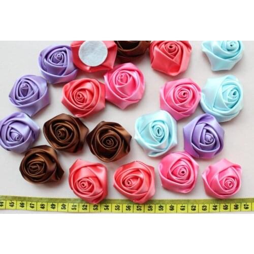 100pcs Satin fabric big Handmade Rose Flower 4cm mixed colors wholesale free shipping