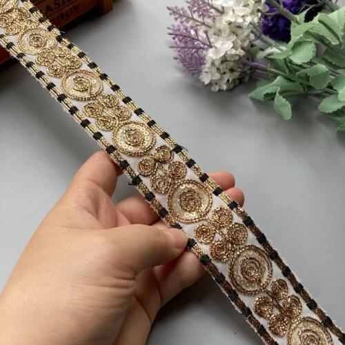 3 Yards 3.5cm Ethnic Black Gold Thread Sequins African Lace Trims Geometric Lace Ribbon DIY Sewing Dress Decoration Bridal New
