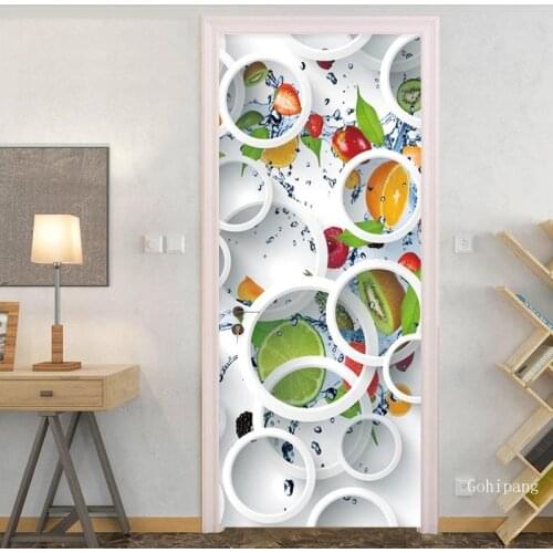 3D Stereo Circle Fruit Door Sticker Mural Wallpaper Kitchen Restaurant Self-Adhesive Waterproof Wall Stickers Home Decor Poster