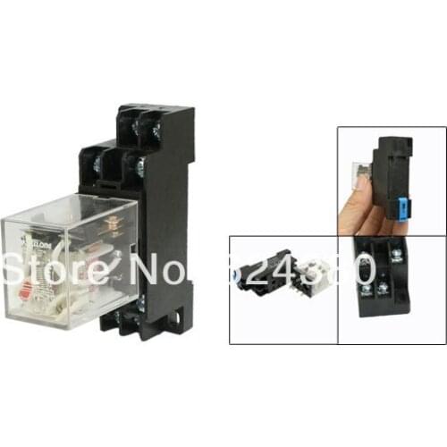 AC 220V / 240V Coil 5A 380V 220V 35mm DIN Rail DPDT 2P2T General Purpose Power Relay HH52P-L w 8 Pin Base Socket PYF08A