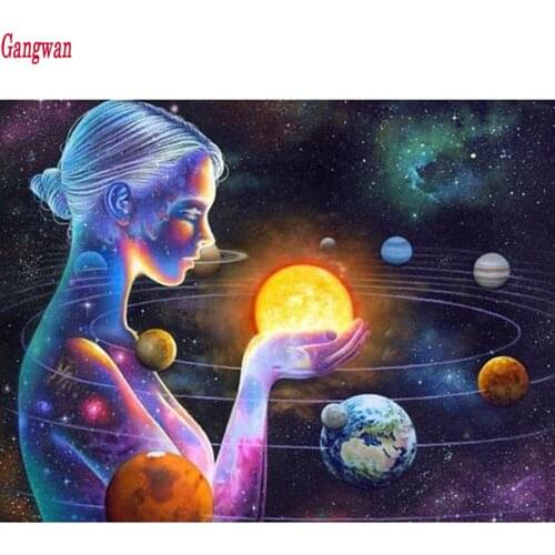 Full Square Round drill DIY Diamond Embroidery Planet girl 5D Diamond Painting fantasy landscape Rhinestone Mosaic Home Decor
