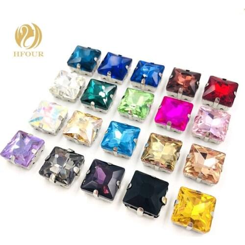 Free shipping Square shape glass sew on rhinestones Silver bottom loose rhinestones 20pcs/bag DIY Clothing & Accessories
