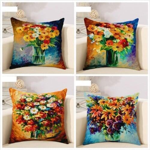 Free shipping/fashion colour painting flowers cotton linen pillowcases cushion 45 * 45 no core