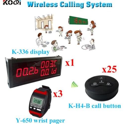 Wireless Paging System Casino Watch Caller Restaurant Equipment (1 display 3 wrist watch 25 call button)