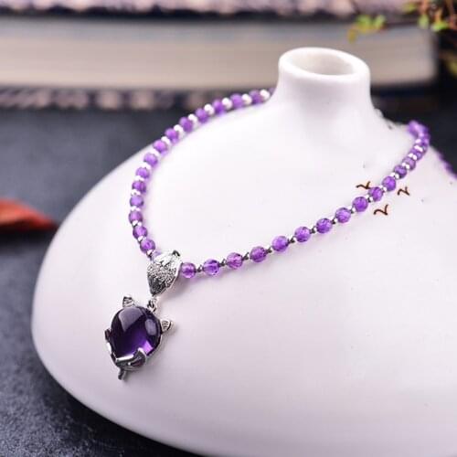 Wholesale Purple Natural Crystal Anklet Faceted Beads With Fox Pendant Charm Anklets For Women Girl Gift Crystal Fashion Jewelry