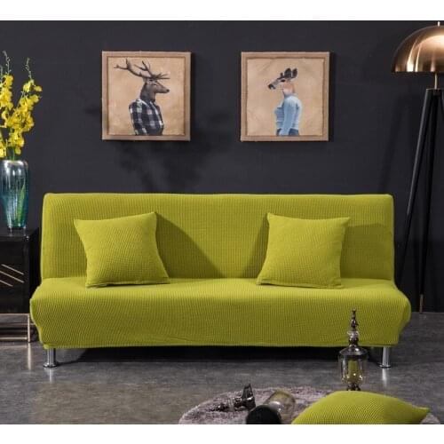 Solid Color Armless Folding Sofa Bed Slipcover Soft Thick Non Slip Machine Washable Sleeper Couch Jacquard Futon Lounge Covers
