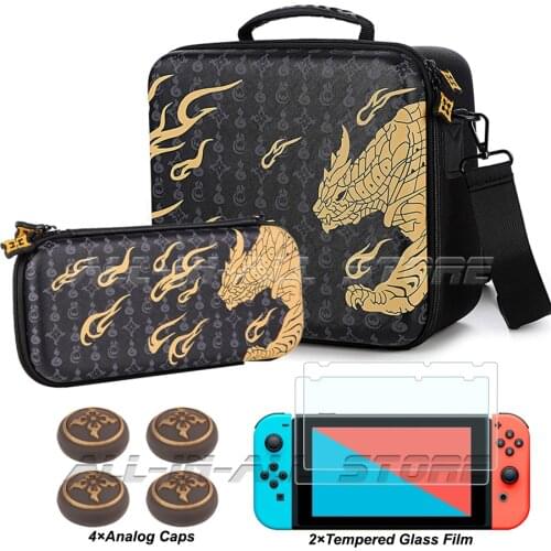 Nintend Switch Carrying Case Portable Storage Bag +2 Screen Protector +4 Thumb Cap for Nintendo Monster Hunter Rise Accessories