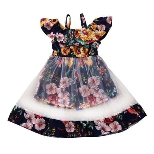 Toddler Kids Vestidos Baby Costume Girl Dress Summer Clothes Floral Vest Ruffle Mesh Tulle Princess Dress Boho Girls Sukienki