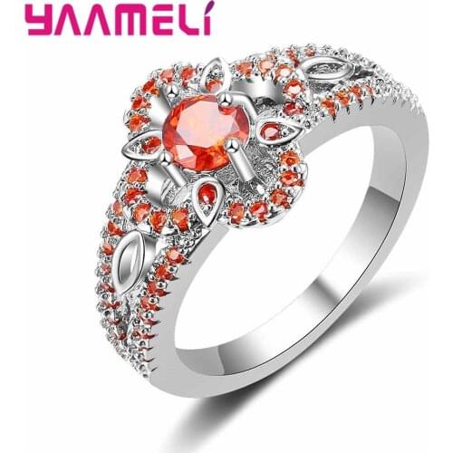 Elegance Sumptuous Red Clear Crystal Cubic Zircon Good 925 Sterling Silver Finger Rings For Ladies Women Best Present