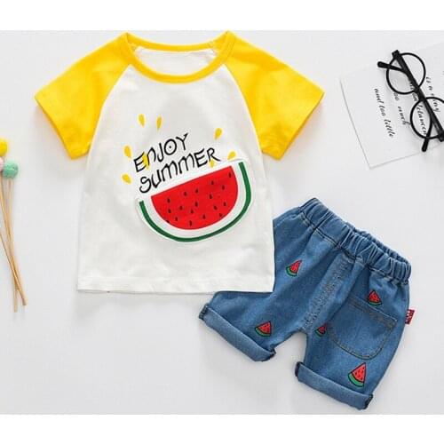 Baby Boys Cotton Short Sleeve Shirt Toddler Summer Clothing Set Cartoon Infant T-shirt +Shorts Boy Watermelon Baby Clothes