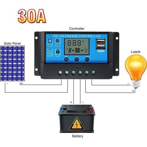 Intelligent Pwm Solar Charge Controller 30/20/10A 12 24V Auto Work PWM LCD Dual Solar Cell Panel Charger Regulator Controller