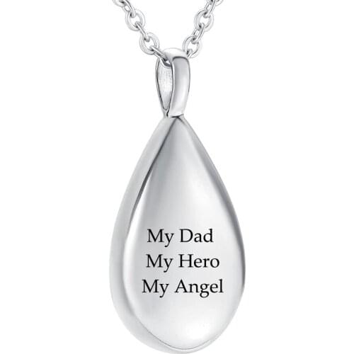 Exquisite Stainless Steel Teardrop Cremation Jewelry for Ashes My Dad My Hero My Angel Memorial Urn Necklace Pendant with Funnel
