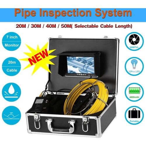 7'' Pipe Inspection Camera System 23mm Camera Lens Industrial Pipeline Drain Endoscope Camera 20m/30m/40m/50m Cable