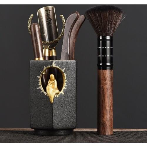 Chinese Kung Fu Teaware Accessories Ceramic Zen Crafts Decor Tea Needle Teaspoon Cup Clip Brush Fork Tool Gold Buddha Lucky Gift