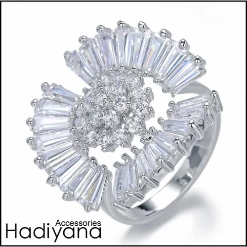 HADIYANA Cubic Zirconia Big Lady Ring Round Shape Luxury Beautiful Gift Date Party Wedding Charm Shinning Dubai Brand CP176