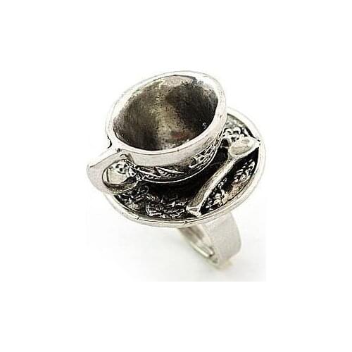 Jz297 European and American retro hand ring jewelry fun 3D coffee cup Spoon Ring Ring Ring