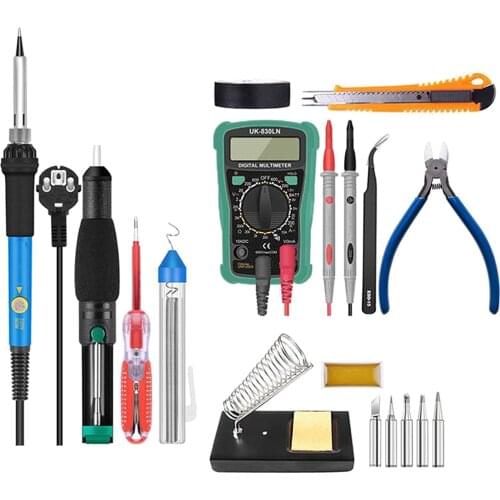 Soldering Iron Kit, 60W 110V Adjustable Temperature Welding Tool with Multimeter, Soldering Iron Tips,Desoldering Pump