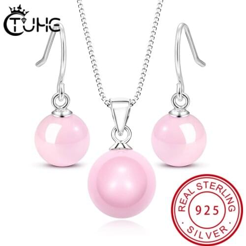 Round Ceramic 925 Sterling Silver Jewelry Set Drop Earrings Necklace Pendant For Women Summer Colorful Wedding Appointment Party