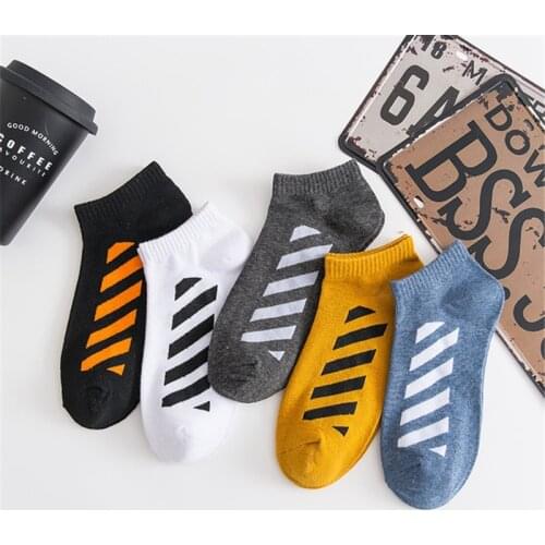 Men Fashion Ins Stripe Socks Breathable Sports socks Solid Color Boat socks Comfortable Cotton Ankle Socks