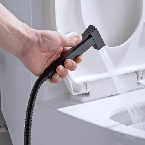 Black Dark Shattaf Hand Bidet Set Handheld Portable Square Brass Bidet Shower Bathroom Toilet with Shower Hose Bracket Holder