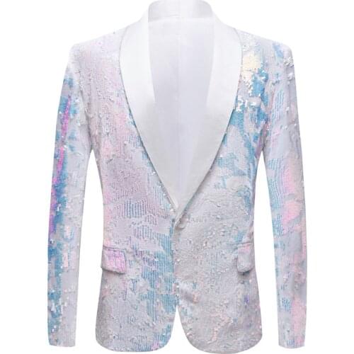 New Men Pure White Velvet Fantasy Color Sequins Blazers Night Club Singers Wedding Groom Prom Tuxedo Slim Fit Suit Jacket Blazer
