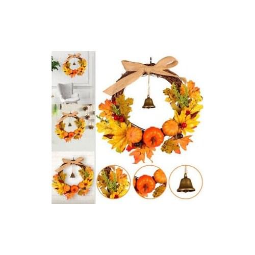 Autumn Harvest Halloween Pumpkin Wreath Fake Flowers Simulation Wreath Home Door Decor Ornament Festival Wall Hanging Pendant