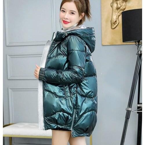 2021 New Winter Jacket Parkas Women Glossy Down Cotton Jacket Hooded Parka Warm Female Cotton Padded Jacket Casual Outwear