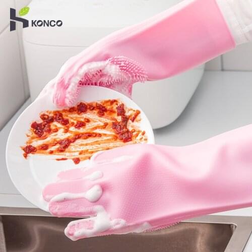1 Set Dishwashing Gloves Reusable Magic Silicone Gloves Cleaning Brush Sponge Gloves Kitchen Clean Tool