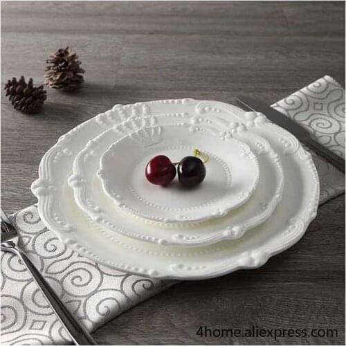 Relief Ceramic Dinner Plate solid white Porcelain Main Dish plates dessert