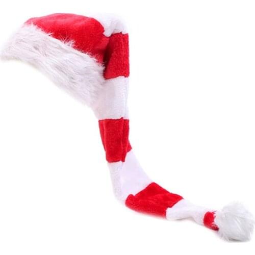 Adult Kid Christmas Long Tail Fluffy Plush Hat Red White Striped Winter Warm Classic Santa Claus with Pompom