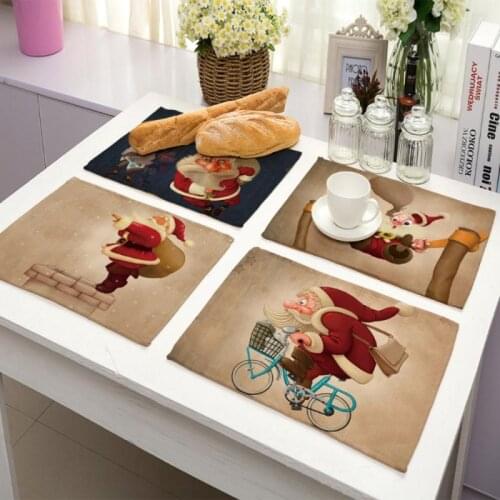 Christmas Table Mat Cotton Linen Cute Coaster Cartoon Printed Pattern Waterproof Heat-resistant Home Tabledecoration Mats