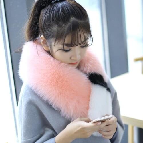 Qearlstar Woman Winter Imitation Fox Fur Scarf 100*18cm Super Luxury Patchwork Collar Shawl Wraps Warm Faux Fur Muffler YT17