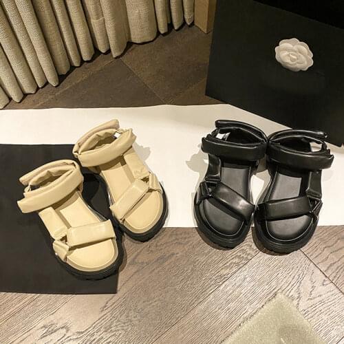 Real Leather student hook&loop sandals women slides creepers summer platform bubble shoes sheepskin thicken soled sandalias 2021