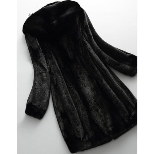 Women high quality long black winter faux fur coat women with hood long sleeve Plus size warm fluffy furry jacket