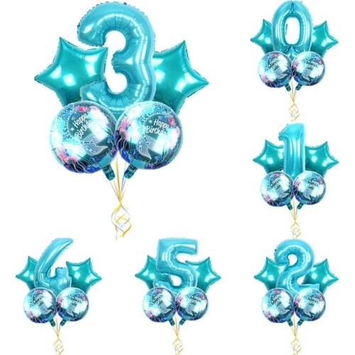 Little Mermaid Balloons Blue 32inch Number Foil Balloon Kids Birthday Party Decoration Baby Shower Girls' Faovr Party Supplies